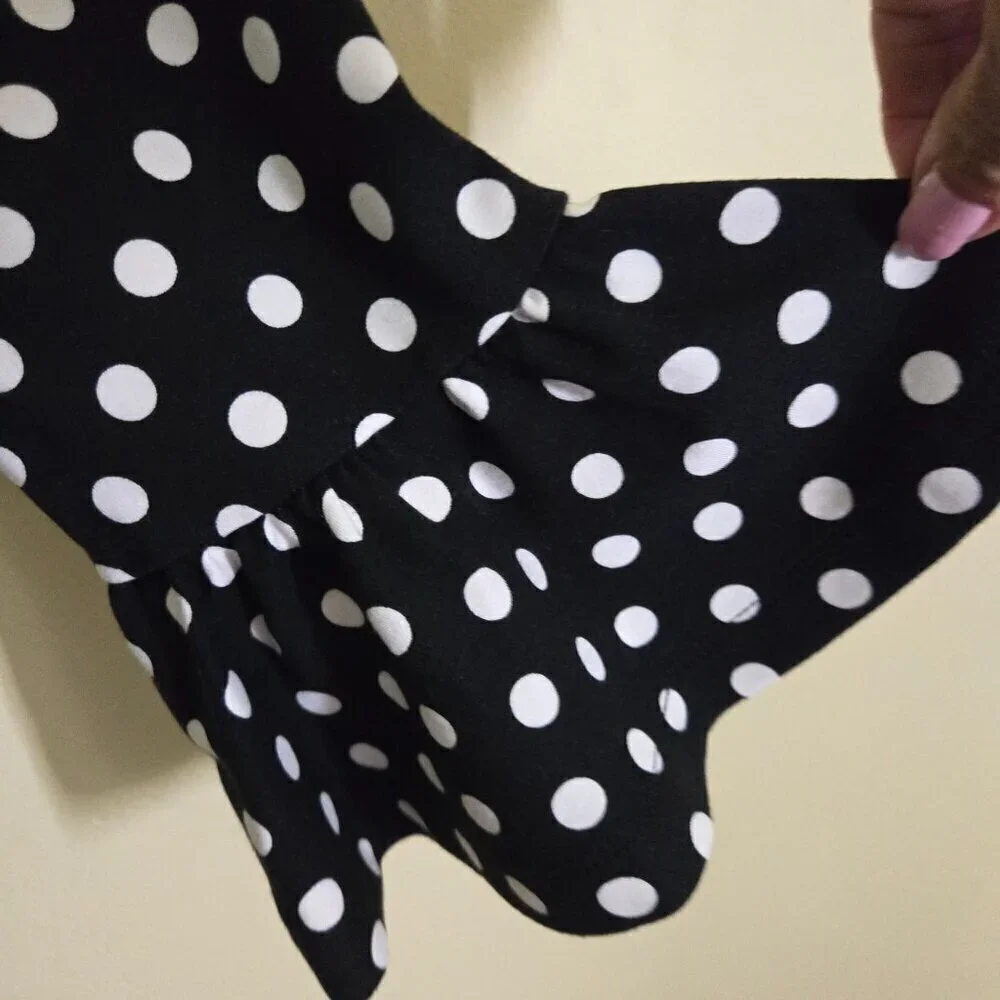 Kate Spade Lia Dot Ponte Dress Black White Polka Dot Flounce Sleeves Size XS
